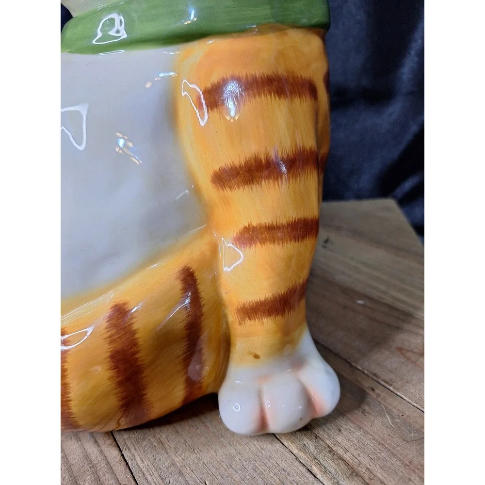 Vintage DCI Jim Orange 1990s Cat Ceramic Cookie Jar Green Collar Wire Whiskers
